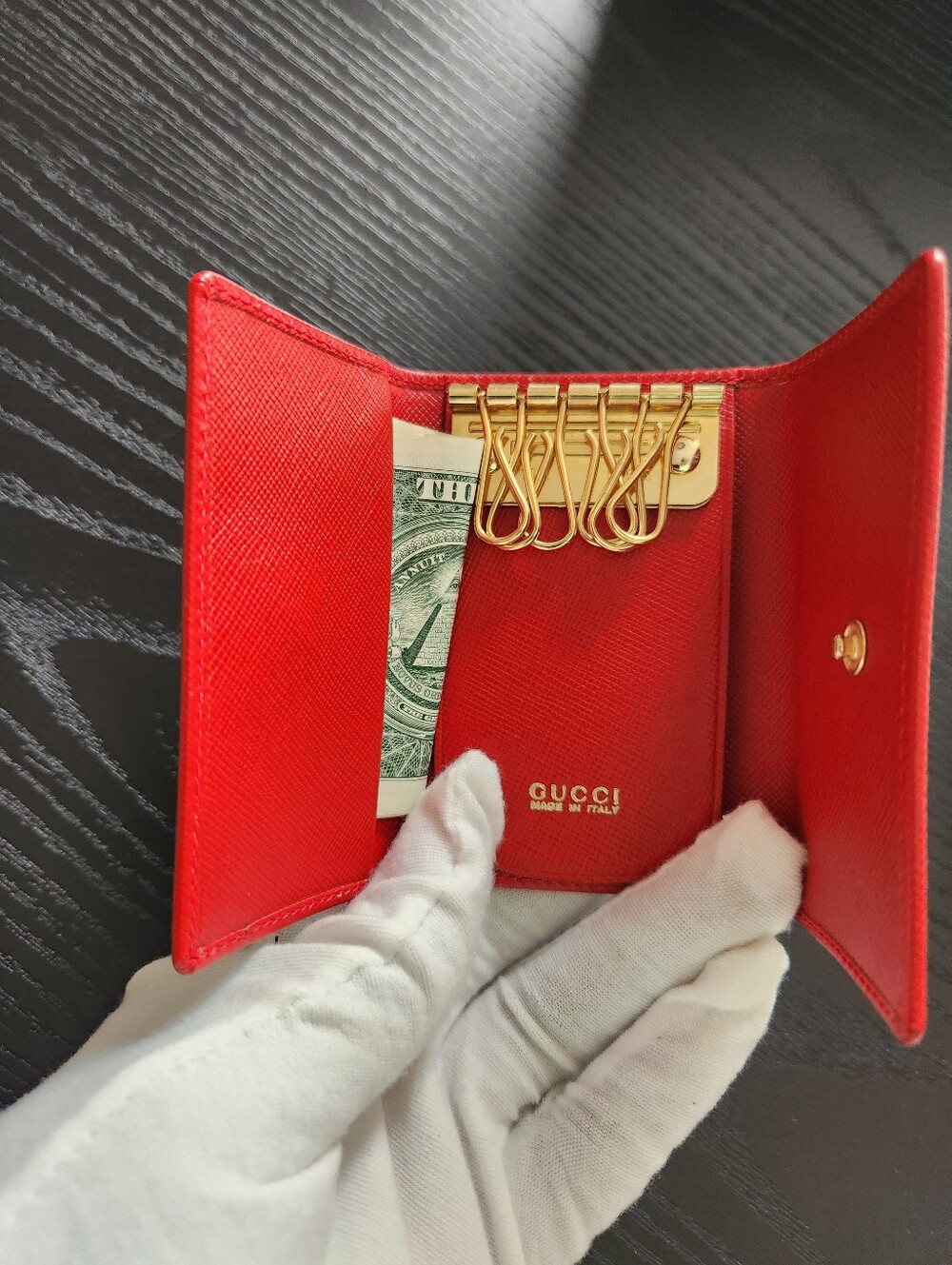 Gucci Vintage Red 6-Key Holder "Model Depos" With Box